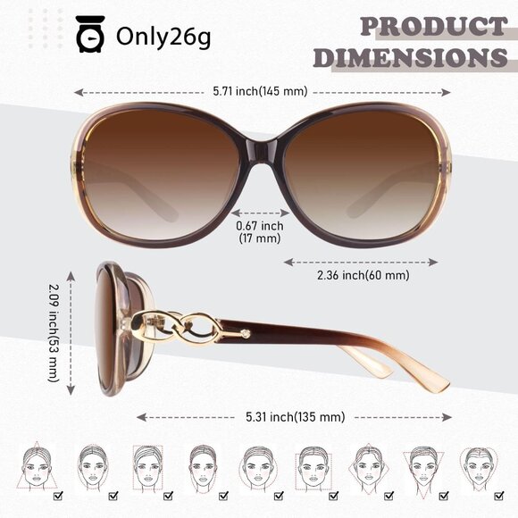 Women's Brown Polarized Trendy Fashion Oversized Sunglasses Eyes Protection - Picture 5 of 5